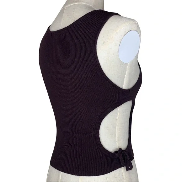 Urban Outfitters Brown Asymmetrical Ribbed Knit Side Cut Out Tank Top - Picture 11 of 16